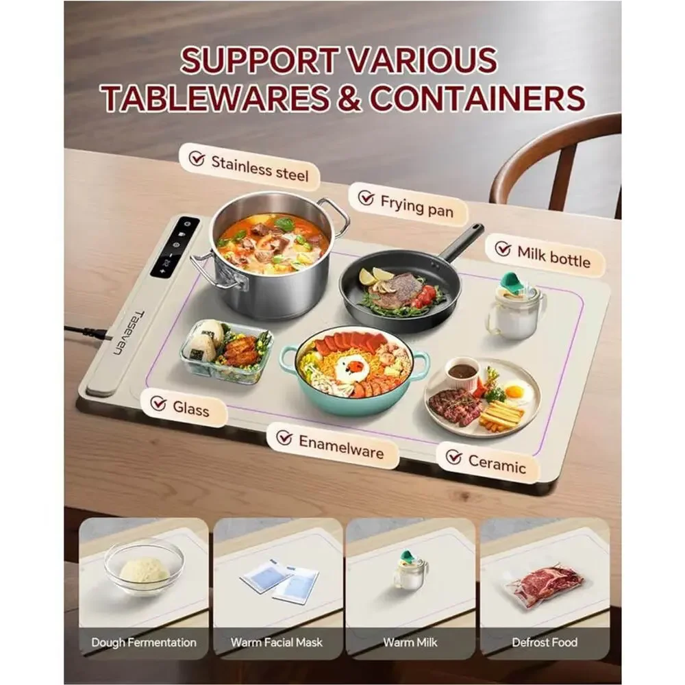 Food Warming Mat, Silicone Heating Tray with 7 Temperature Settings